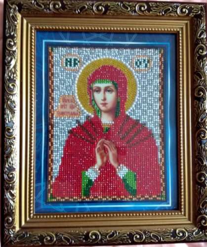 Алмазная вышивка ручной работы икона пресвятая богородица семистрельная