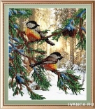 Набор для вышивания Габардин +бисер М.П. Студия арт.БГ-233 Птички в лесу