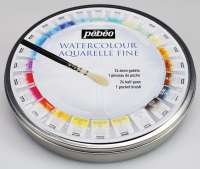 Краски акварель "PEBEO" набор Aquarelle Fine в металлической коробке с кистью 300078 24 цв.