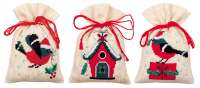 Набор для вышивания мешочков (саше) VERVACO арт vervaco.PN-0162245 "Рождественская птица и дом"