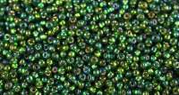 Бисер чешский PRECIOSA круглый 10/0 57129 зеленый радужный, серебряная линия внутри, квадратное отверстие 50 грамм