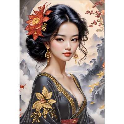 Рисунок на ткани вышивания бусинами larkes К3716 Цветок Китая