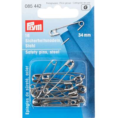 Булавки английские "PRYM" 085442 сталь в блистере 16 шт 34 мм