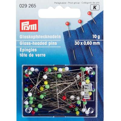 "PRYM" 029265 Иглы для закалывания "шарики" стеклянные головки сталь 10 г 30 мм в пластиковой упаковке