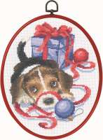 Набор для вышивания PERMIN арт.92-6610 Рождественский щенок