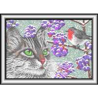 Рисунок на ткани RK LARKES арт. К3264 Снегирь и кот