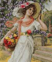 Набор для вышивания Панна Золотая серия ВХ-1480 "Девушка с корзиной цветов"